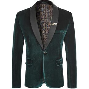 WEEN CHARM Velvet Blazer for Men Slim Fit One Button Sport Coat Tuxedo Jacket for Prom Wedding Party Dinner