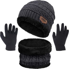 3 Pcs Boys Girls Winter Beanie Hat Scarf Gloves Set Thick Knitted Warm Toddler Winter Hat Mittens Neck Warmer for Kids