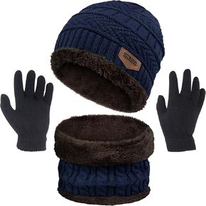 3 Pcs Boys Girls Winter Beanie Hat Scarf Gloves Set Thick Knitted Warm Toddler Winter Hat Mittens Neck Warmer for Kids