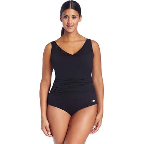 Speedo Women's Swimsuit One Piece Endurance+ Shirred Contourback Conservative Cut