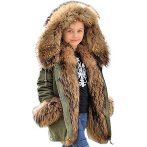Aofur Kids Boys Fashion Hooded Fur Coat Fleece Lining Jacket Outdoor Trench Parka Warm Thick Winter Anorak Outwear in Saudi Arabia