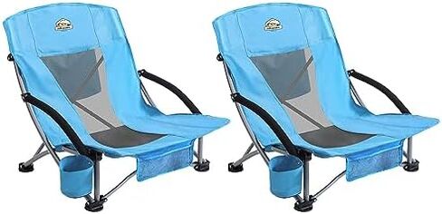 Colegence Low Beach Camping Chair 2 Pack,300 LBS Heavy Duty Folding Chair, 23''Large and Cozy Beach Chairs Set,with Phone Bag,Cooler Pocket, Cup Holder, for Beach, Camping, Outdoor (2 Pcs Blue) in Saudi Arabia