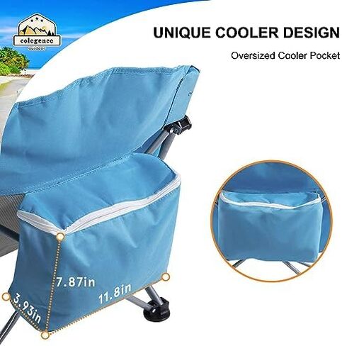Colegence Low Beach Camping Chair 2 Pack,300 LBS Heavy Duty Folding Chair, 23''Large and Cozy Beach Chairs Set,with Phone Bag,Cooler Pocket, Cup Holder, for Beach, Camping, Outdoor (2 Pcs Blue) in Saudi Arabia