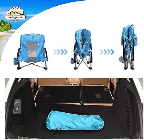 Colegence Low Beach Camping Chair 2 Pack,300 LBS Heavy Duty Folding Chair, 23''Large and Cozy Beach Chairs Set,with Phone Bag,Cooler Pocket, Cup Holder, for Beach, Camping, Outdoor (2 Pcs Blue) in Saudi Arabia