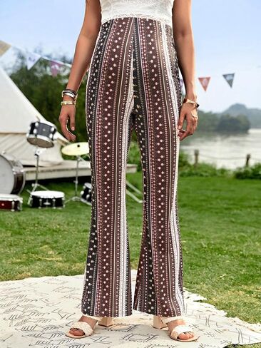 OYOANGLE Women's Maternity Floral Print High Waist Flare Leg Pants Bell Bottom Trousers in Saudi Arabia