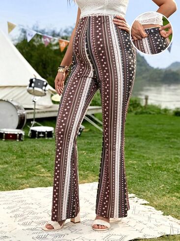 OYOANGLE Women's Maternity Floral Print High Waist Flare Leg Pants Bell Bottom Trousers in Saudi Arabia