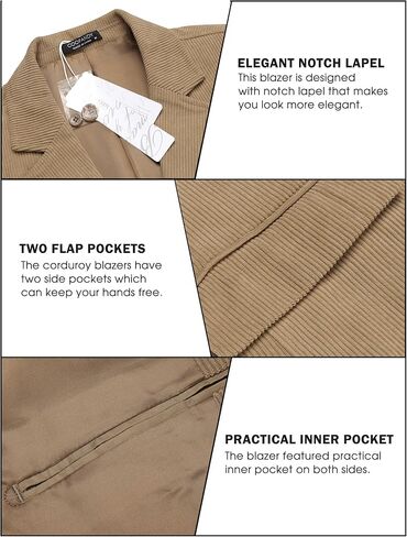 COOFADNY Men's Casual Corduroy Blazer Classic Fit Two Button Spoat Coat Fashion Notch Lapel Blazer Jacket in Saudi Arabia