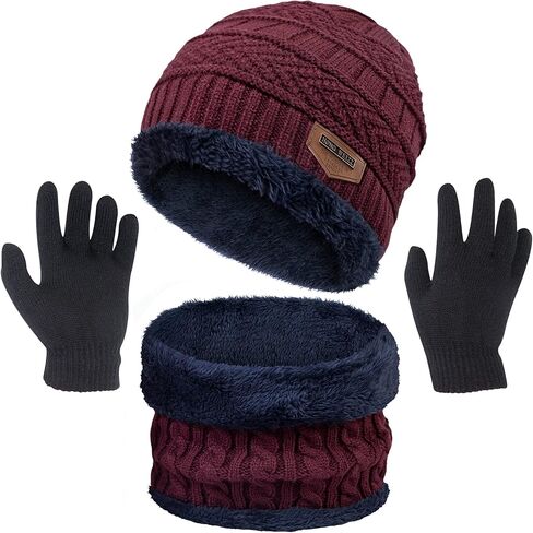 3 Pcs Boys Girls Winter Beanie Hat Scarf Gloves Set Thick Knitted Warm Toddler Winter Hat Mittens Neck Warmer for Kids in Saudi Arabia