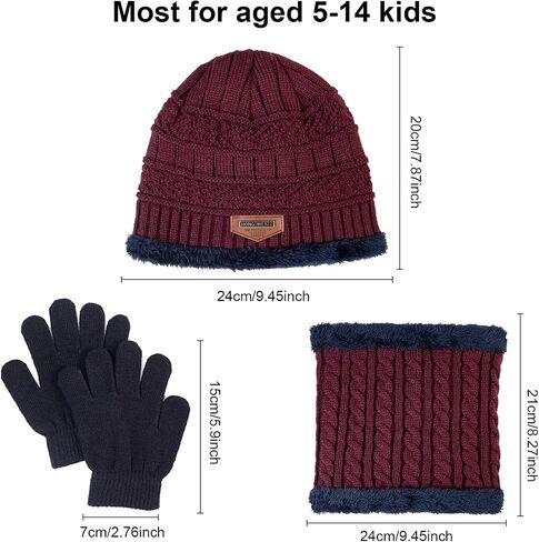 3 Pcs Boys Girls Winter Beanie Hat Scarf Gloves Set Thick Knitted Warm Toddler Winter Hat Mittens Neck Warmer for Kids in Saudi Arabia