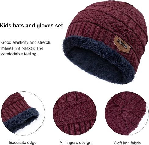 3 Pcs Boys Girls Winter Beanie Hat Scarf Gloves Set Thick Knitted Warm Toddler Winter Hat Mittens Neck Warmer for Kids in Saudi Arabia