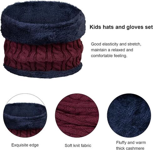 3 Pcs Boys Girls Winter Beanie Hat Scarf Gloves Set Thick Knitted Warm Toddler Winter Hat Mittens Neck Warmer for Kids in Saudi Arabia