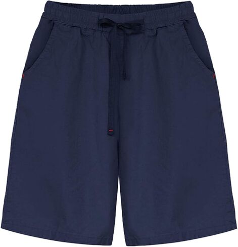 Fuwenni Women's Casual Elastic Waist Comfy Knee Length Curling Bermuda Shorts with Pockets in Kuwait