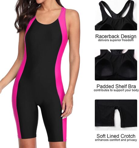 Beautyin المرأة Boyleg Unitard المايوه Racerback رياضي قطعة واحدة لباس سباحة طول الركبة داخلية in Kuwait