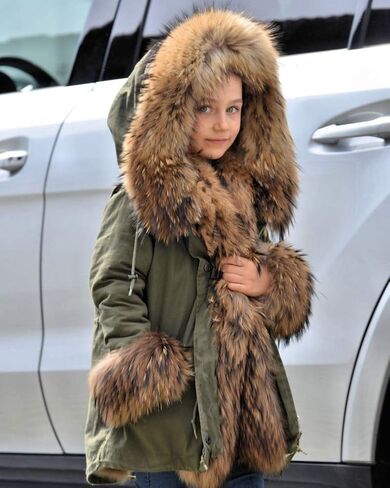 Aofur Kids Boys Fashion Hooded Fur Coat Fleece Lining Jacket Outdoor Trench Parka Warm Thick Winter Anorak Outwear in Kuwait