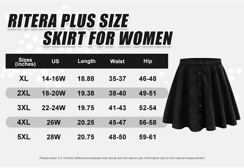 RITERA Plus Size Basic Versatile Stretchy Elastic Waist Flared Casual Mini Skater Skirt/Pleated Plaid Skirt for Women XL-5XL in Kuwait