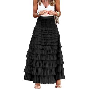 Perbai Women's High Waisted A Line Tiered Layered Mesh Tulle Long Maxi Skirt Petticoat