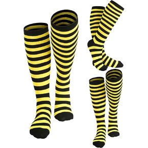 3 ازواج جوارب مخططة بنمط نحلة سوداء واصفر مخططة بطول الركبة جوارب طويلة مخططة لزي الهالوين in Kuwait