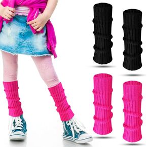 2 Pairs 80s Neon Leg Warmers for Girls Toddler Knit Ribbed Leg Socks for 1980s Halloween Party Cosplay Costume Accessory in Kuwait