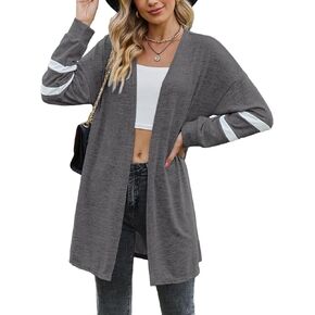 Leafsay Women's Casual Lightweight Open Front Cardigan Long Sleeve Soft Drape Color Block Cardigans in Kuwait