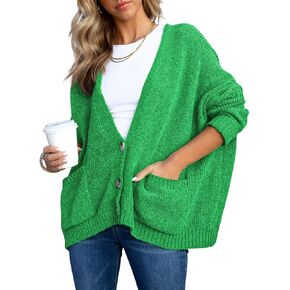 Sidefeel Womens 2023 V Neck Button Down Oversized Cardigan Long Sleeve Open Front Soft Chunky Knit Sweaters Coat with Pockets in Saudi Arabia
