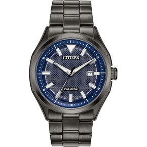 Citizen Men's Eco-Drive Weekender 3-Hand Date Watch in Black IP Stainless Steel, Blue Dial (Model: AW1147-52L)