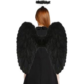 Loieryk Angel Wings and Halo for Adult Feather Angel Wings Costume for Women Kids Girls Halloween Cosplay
