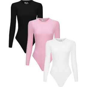 3 Piece Women's Crew Neck Sleeve Long Sleeve T Shirts Tops Bodysuit Jumpsuit