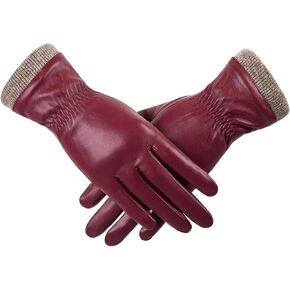 REDESS Winter Leather Gloves for Women, Wool Fleece Lined Warm Gloves, Touchscreen Texting Thick Thermal Snow Driving Gloves