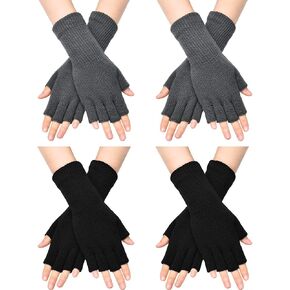 SATINIOR Fingerless Gloves for Women Half Finger Gloves Winter Stretchy Knit Fingerless Mittens Unisex