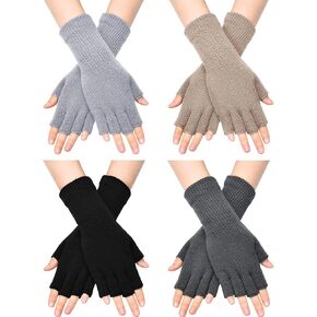 SATINIOR Fingerless Gloves for Women Half Finger Gloves Winter Stretchy Knit Fingerless Mittens Unisex