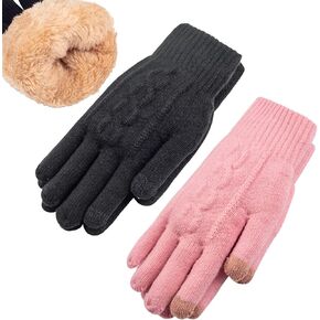 Women's Winter Warm Touch Screen Gloves Womens Thermal Cable Knit Wool Fleece Lined Gloves for Cold Weather