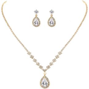 Unicra Bride Crystal Necklace Earrings Set Bridal Wedding Jewelry Sets Rhinestone Choker Necklace Prom Costume Jewelry Set for Women and Girls(3 piece set - 2 earrings and 1 necklace)