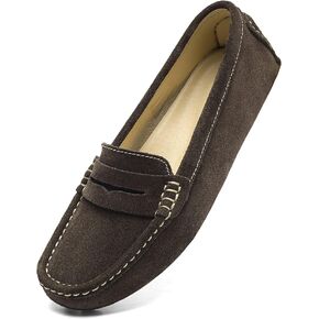 Osslue Women's Suede Leather Casual Penny Loafers Retro Ladies Moccasins Driving Mocs Comfort Slip-On Fashion Boat Shoes Classic Flats