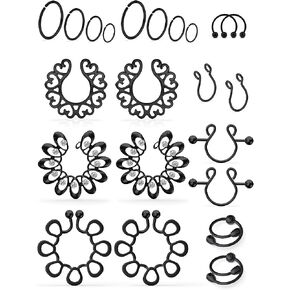 SCERRING Fake Nipple Ring Stainless Steel Non-Piercing Nipple Rings Clip On Nipplerings Faux Body Piercing Jewelry for Women Men 11 Pairs in Kuwait