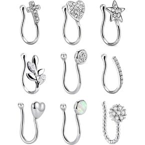 Masedy 9Pcs Fake Nose Rings Hoop Clip On Faux Setump Cartilage Tragus Ring Non Piercing Jewelry in Saudi Arabia