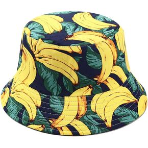 Joylife Banana Print Bucket Hat Fruit Pattern Fisherman Hats Summer Reversible Packable Cap