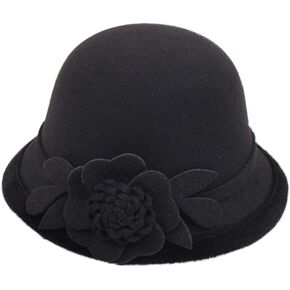 Women's Cloche Hat 1920s Winter Bucket Hat Vintage Church Elegant Flower