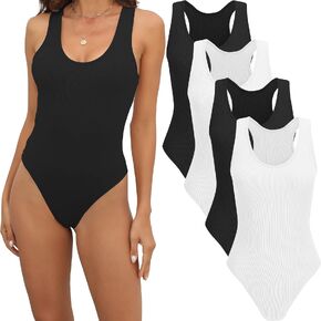 TVKSOM 4/5 Pack Bodysuit for Women Ribbed Sleeveless Scoop Neck Tank Top Racerback Womens Bodysuit