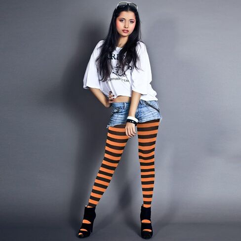 Skeleteen Black and Orange Tights - Striped Nylon Stretch Pantyhose Stocking Accessories for Every Day Attire and Costumes for Men, Women and Teens in Saudi Arabia