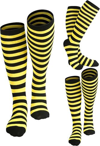 3 ازواج جوارب مخططة بنمط نحلة سوداء واصفر مخططة بطول الركبة جوارب طويلة مخططة لزي الهالوين in Kuwait