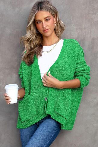 Sidefeel Womens 2023 V Neck Button Down Oversized Cardigan Long Sleeve Open Front Soft Chunky Knit Sweaters Coat with Pockets in Saudi Arabia