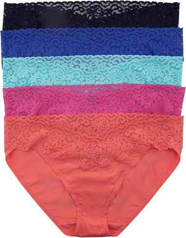 Felina Stretchy Lace Trimmed Bikini Underwear - Sexy Underwear for Women, Bikini Panties, Seamless Panties (5-Pack) in Kuwait