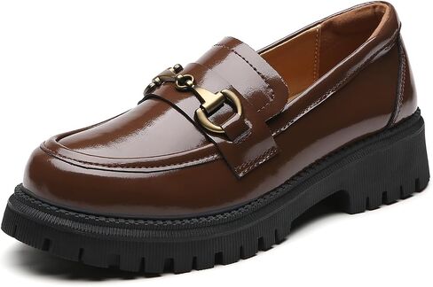 OKJ Loafers Women Black Platform Penny Chunky Business Casual Office Shoes | womens loafers Fashion Metal Chain Classic Leather Loafers Slip On work Women's Dress Comfortable Dressy formal Shoes in Saudi Arabia