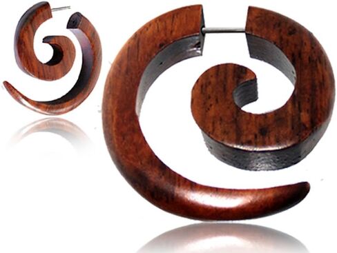 Earth Accessories Spiral Fake Gauges for Women or Men - Faux Gauge Earrings with Organic Wood and Surgical Steel - Fake Plugs Sold as a Pair in Black or Brown in Kuwait