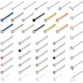 Jstyle 50Pcs 18G 20G L Shape Nose Studs Nose Ring Stud Stainless Steel Nose Piercings for Men Women CZ Clear Nose Stud Set L
