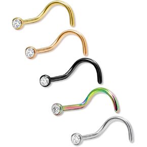 DAILI 20G Gold Nose Rings Studs: Surgical Steel L Shaped Nose Studs Hypoallergenic Corkscrew Nose Rings Tiny CZ Bone Zircon nose stud set for Women Men (12Pcs)