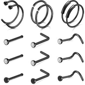Zolure 18g 20g 22g Nose Rings Nose Studs Surgical Stainless Steel Screw L Shaped Pin Bone Nose Nostrial Piercing Jewerly for Women Men