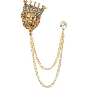 Vintage Animal Tassel Chain Pin Brooch for Men Women Rhinestone Collar Chain Pin Punk Cool Sheep Eagle Tiger Lion Wolf Chain Pin Brooch for Men's Corsage Pin Jewelry Gift