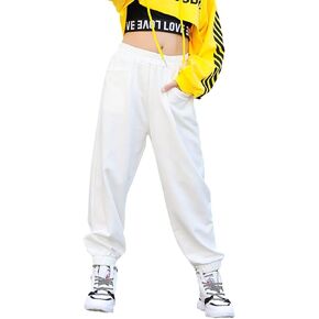 Rolanko Girls' Jogger Pants Active Kids Sweatpants with Pocket Hip Hop Streetwear Trousers 4-14 Years