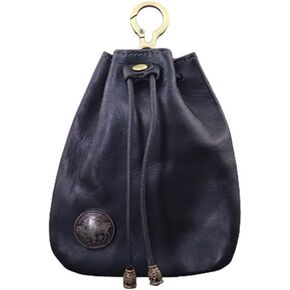 Genuine Leather Coin Purse Small Coin Purse Key Bag Mini Wallet with Pull Cord Style Coin vintage Pouch for Women Men (Black)